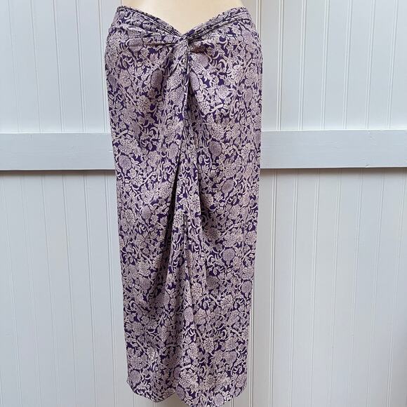 Zara Boho Purple Floral Print Sarong Wrap Skirt Women's S Flowy Midi Cottagecore - Picture 1 of 8